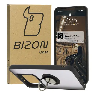 Etui z uchwytem na palec Bizon Case Hybrid Ring do Xiaomi 14T Pro, przydymione z czarną ramką