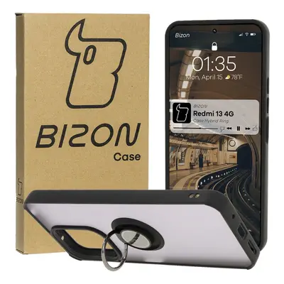 Etui z uchwytem na palec Bizon Case Hybrid Ring do Xiaomi Redmi 13 4G, przydymione z czarną ramk