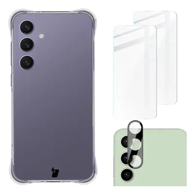 Etui + 2x szkło hartowane + szkiełko na obiektyw Bizon Case Clear Pack do Galaxy S24 FE