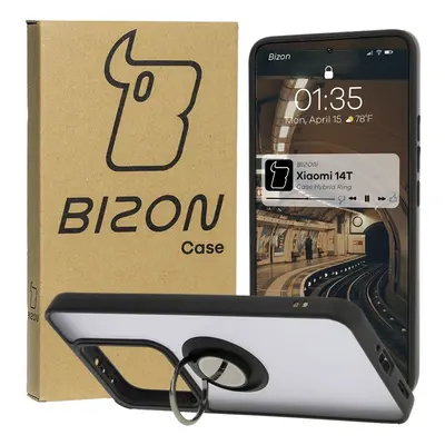 Etui z uchwytem na palec Bizon Case Hybrid Ring do Xiaomi 14T, przydymione z czarną ramką