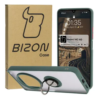 Etui z uchwytem na palec Bizon Case Hybrid Ring do Xiaomi Redmi 14C 4G / POCO C75, przydymione z