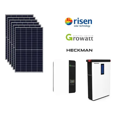 Zestaw off grid 2,64kW PV Risen, 3,5kW AC Growatt, 5kWh pojemności magazyn energii