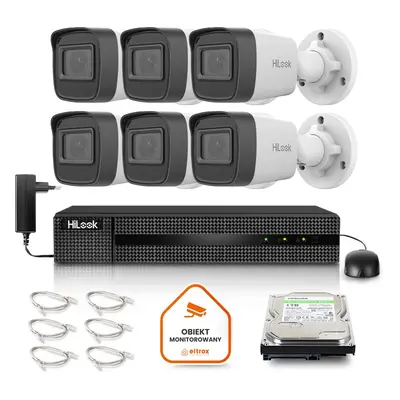 Zestaw monitoringu Hilook by Hikvision 6 kamer IP IPCAM-B2-P Full HD PoE