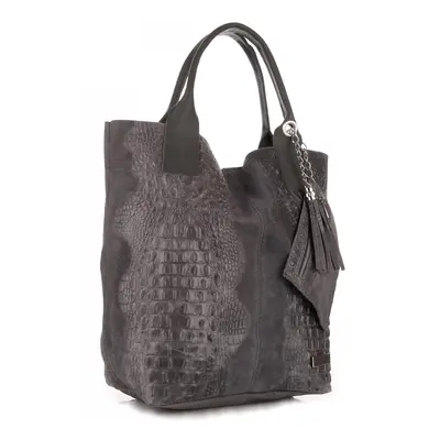 Torebki Skórzane VITTORIA GOTTI Made in Italy Shopper bag Aligator Szara (kolory)