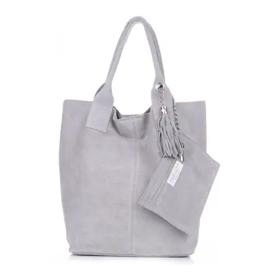 Torebka skórzana Shopper bag zamsz naturalny Jasno Szara (kolory)