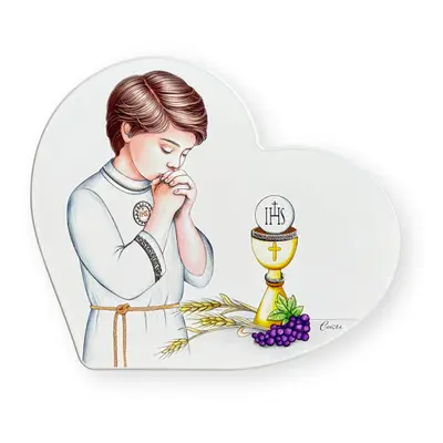 PREZENT OBRAZEK SERCE NA KOMUNIĘ DLA CHŁOPCA OD CHRZESTNYCH DZIADKÓW