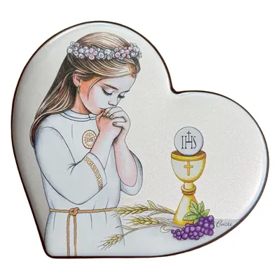 PREZENT OBRAZEK SERCE NA KOMUNIĘ DLA DZIEWCZYNKI OD CHRZESTNYCH DZIADKÓW