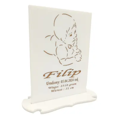 Metryczka dla dziecka - personalizowana statuetka na szkle akrylowym - prezent dla dziecka narod