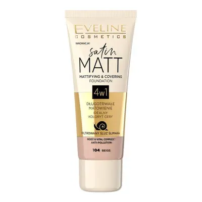 Eveline Satin Matt Podkład matujący 4w1 nr 104 Beige 30ml