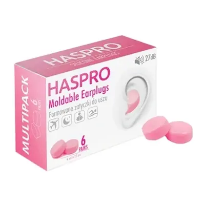 Haspro Moldable Formowane zatyczki do uszu różowe x 6 par