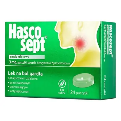 Hascosept smak miętowy x 24 pastylki twarde do ssania