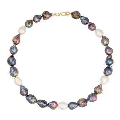 NELLIE NOIR DOT Naszyjnik duże perły barokowe czarne białe owalne zapięcie srebro