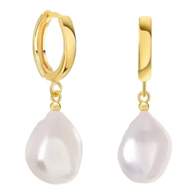 CRISTA GOLD Wiszące srebrne kolczyki naturalne perły duże białe kajdanki