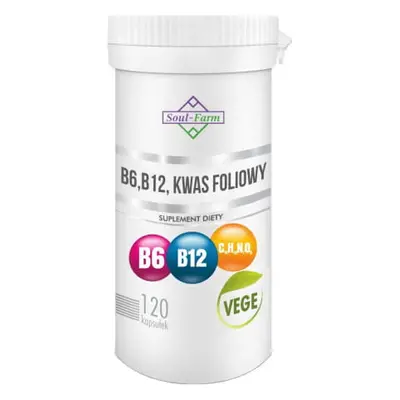 WITAMINA B6 + B12 + KWAS FOLIOWY 120 KAPSUŁEK (18 mg + 600 mcg + 100 mcg) - SOUL FARM