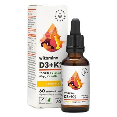 Witamina D3 2000 IU+ K2 90µg + Omega-3 krople 30ml Aura Herbals