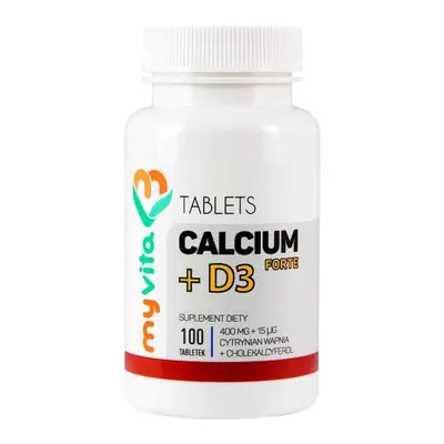 MyVita Calcium + D3 Forte 100tabl. - Cytrynian wapnia 400mg + D3 15mcg