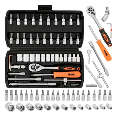 Zestaw kluczy nasadowych 1/4" 46 elementów TORX HEX PZ PH w walizce ISMA