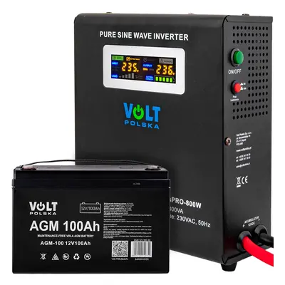 Zestaw awaryjnego zasilania zasilacz awaryjny sinuspro-800w 12v + akumulator AGM 100ah VOLT POLS