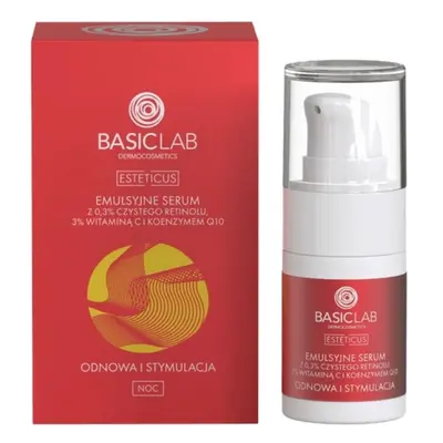 BasicLab ESTETICUS Emulsyjne serum z 0,3% czystego retinolu, 3% witaminą C i koenzymem Q10 15ml