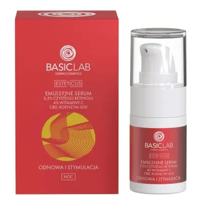 BasicLab ESTETICUS Emulsyjne serum z 0,5% czystego retinolu, 4% witaminy C, CBD i koenzymem Q10 