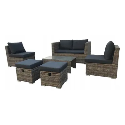 Komplet mebli rattanowych Sorrento sofa + 2x fotel + 2x pufa + stolik Meven