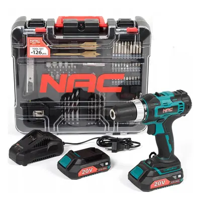 Wiertarko-wkrętarka akumulatorowa NAC CDB2-40-S-LI-20V + duży zestaw akcesoriów