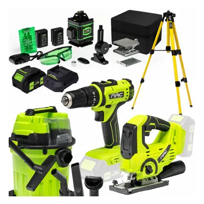 Zestaw NAC SMART Poziomica laserowa + Wkrętarka + Wyrzynarka + Odkurzacz + Bateria + Ładowarka