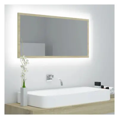 vidaXL Lustro łazienkowe LED, kolor dąb sonoma, 90x8,5x37 cm, akryl