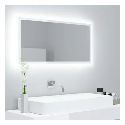 vidaXL Lustro łazienkowe LED, wysoki połysk, białe, 90x8,5x37cm, akryl