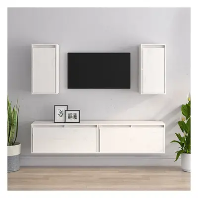 vidaXL Szafki pod TV, 4 szt., białe, lite drewno sosnowe
