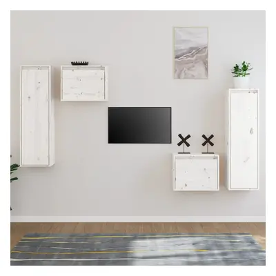 vidaXL Szafki pod TV, 4 szt., białe, lite drewno sosnowe