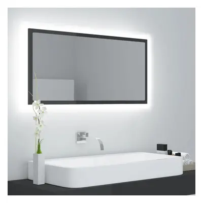 vidaXL Lustro łazienkowe LED, wysoki połysk, szare, 90x8,5x37cm, akryl