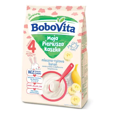 BoboVita Moja Pierwsza Kaszka mleczno-ryżowa banan bez dodatku cukru po 4 miesiącu 230 g