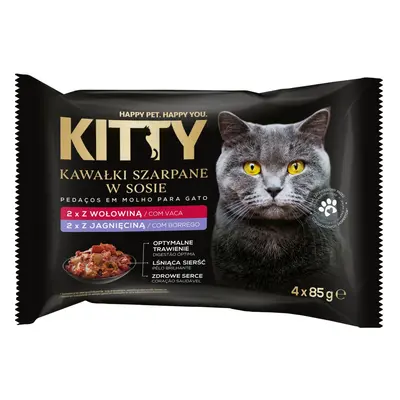 Kitty Premium Saszetka dla kota kawałki szarpane z wołowiną / jagnięciną w sosie 4x85g