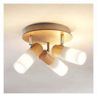 Reflektor sufitowy Lindby Christoph, 20 cm, 3-punktowy, drewno, rondel