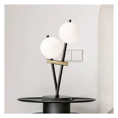 Lampa stołowa Kika, 2-punktowa, czarny/biały, metal, szkło