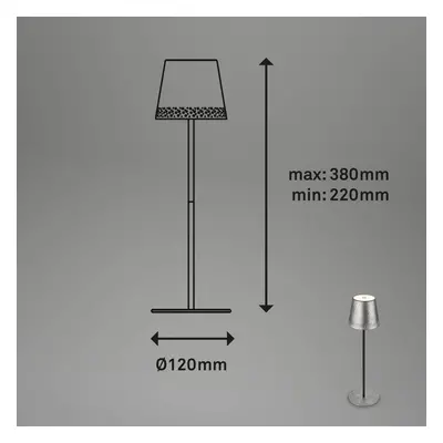 Akumulatorowa lampa stołowa LED Kiki, antyczne srebro, IP44, 3000K