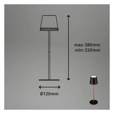 Akumulatorowa lampa stołowa LED Kiki, czarny/złoty, IP44, 3000K