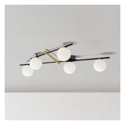 Lampa sufitowa Kika, 5-punktowa, czarny/biały, metal, szkło