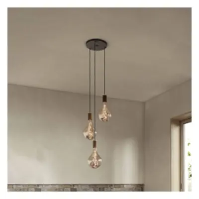 Lampa wisząca Tala Triple Pendant okrągła E27 przezroczysta czarna/orzech