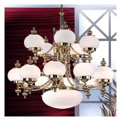 Żyrandol Delia, Ø 100 cm w kolorze mosiądzu, 16-światłowy, szkło