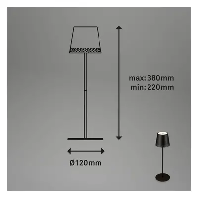 Akumulatorowa lampa stołowa LED Kiki, czarna, IP44, 3000K