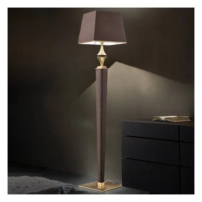 Lampa stojąca Darshan z brązową skórzaną pokrywą
