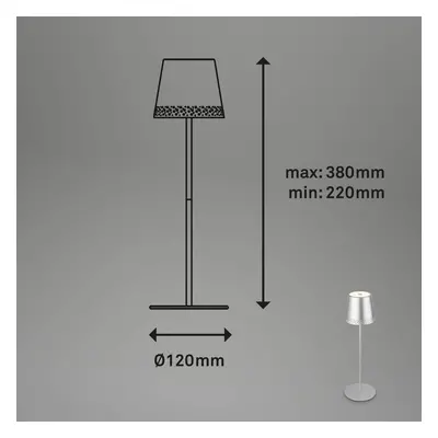 Akumulatorowa lampa stołowa LED Kiki, matowy chrom, IP44, 3000K