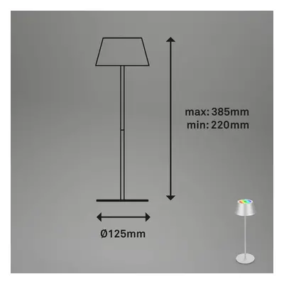 Akumulatorowa lampa stołowa LED Kiki, matowy chrom, IP44, 3000 K, RGBW