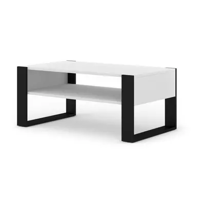 BIM FURNITURE - nowoczesny/loftowy stolik kawowy z półką NUKA F, 110x60 cm kolor biały mat