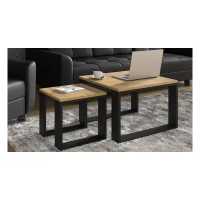 BIM FURNITURE - nowoczesny/loftowy zestaw 2 stolików kawowych NUKA M, kolor dąb artisan