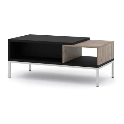 BIM FURNITURE - nowoczesny stolik kawowy z półkami TOLEDO, 110x55 cm, kolor dąb flagstaff /czarn