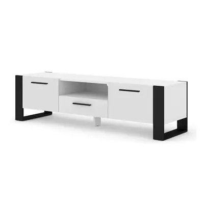 BIM FURNITURE - nowoczesna, loftowa szafka RTV stojąca NUKA-160, 160x48 cm - biały mat