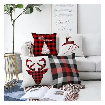 Zestaw świątecznych szenilowych poszewek na poduszki Minimalist Cushion Covers Christmas Tartan,